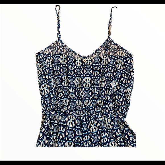 F21 Contemporary Geo Print Wide-Leg Jumpsuit With Tie Waist Blue Size Small - Picture 6 of 11